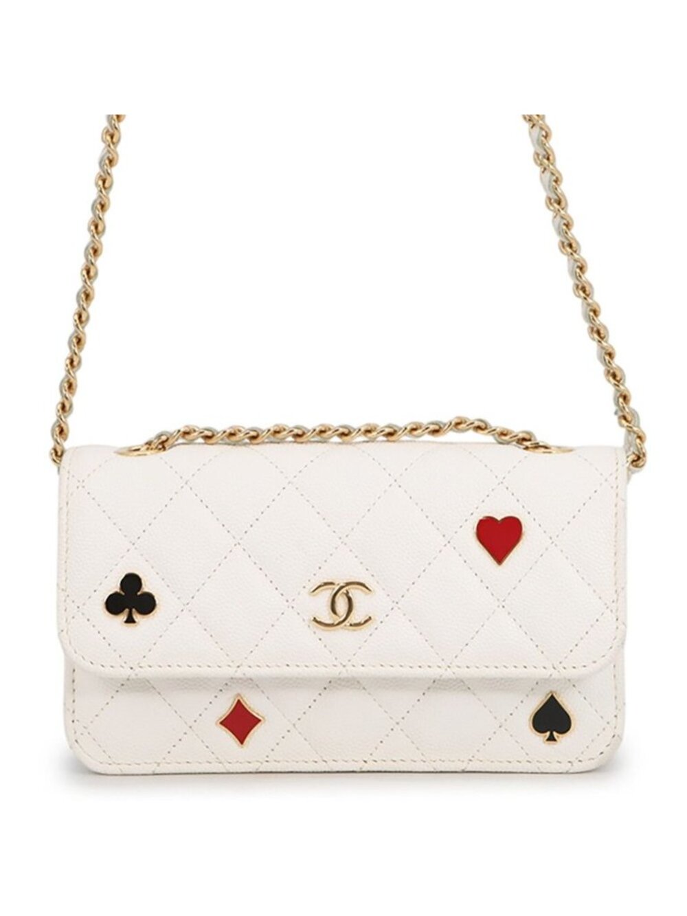 Chanel Chain Wallet Cruise Line Quilted CC Logo Caviar Leather White Shoulder